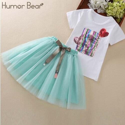 Humor Bear Girl Tops+Dress 3-7Y Baby Girls Clothes New Summer Brand Sequin Design Girls Clothing Sets Baby Clothes