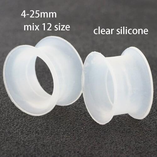 JUNLOWPY Clear Soft Silicone Flesh Tunnel 6g Ear Expander Stretching Earlets 00g Plug Gauges Kit Piercing Cartilage Mix 12 Sizes
