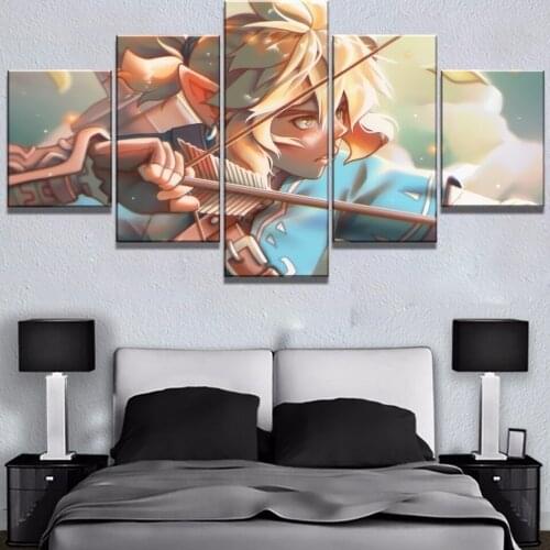 HD Printed Pictures Home Wall Artwork Modular Poster 5 Panel Zelda Paintings On Cartoon Canvas Living Room Decorative Framed