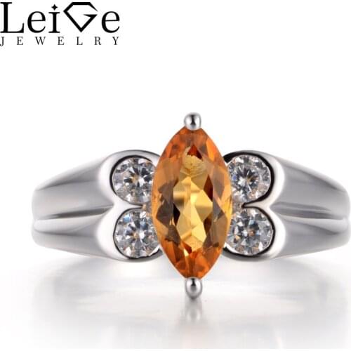 Leige Jewelry Natural Citrine Ring Engagement Ring Marquise Cut Yellow Gemstone Solid 925 Sterling Silver Romantic Gift for Girl