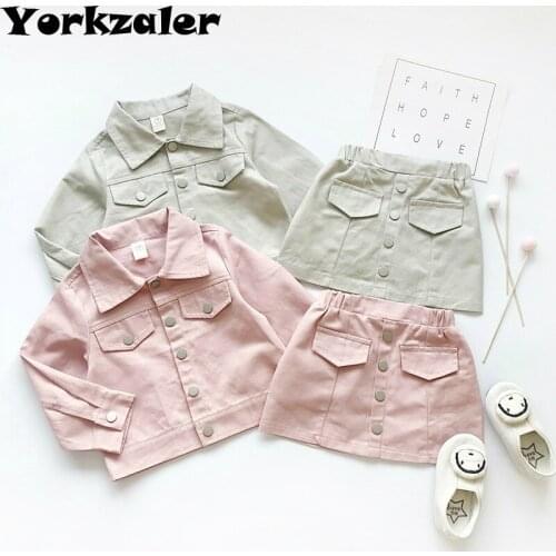 Girls Clothes Suit Fashion Long Sleeve Solid Jacket and Pencil Skirt Toddler Kids Clothing Set for 2-7years Old 2019 New Style