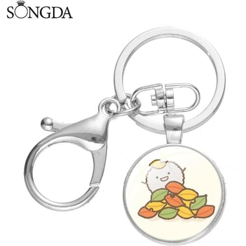 Kawaii Cartoon Sumikkogurashi Sumikko Cosplay Keychains Zinc Alloy Metal Keyr Key Holder Pendant Keyring Metal Round Glass Chain