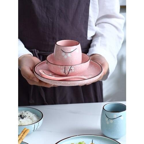 Japanese ceramic household one person eating bowl spoons cup dish set table top creative restaurant tableware