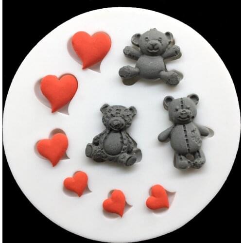 Wholesale 10 pcs/lot Bear Heart Silicone Sugarcraft Mold Chocolate Cupcake Baking Fondant Cake Decorating Tools