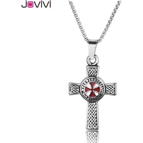 Jovivi Stainless Steel Knights Templar Cross Sturdy Women Mens Pendant Necklace with 24 inches Chain Link