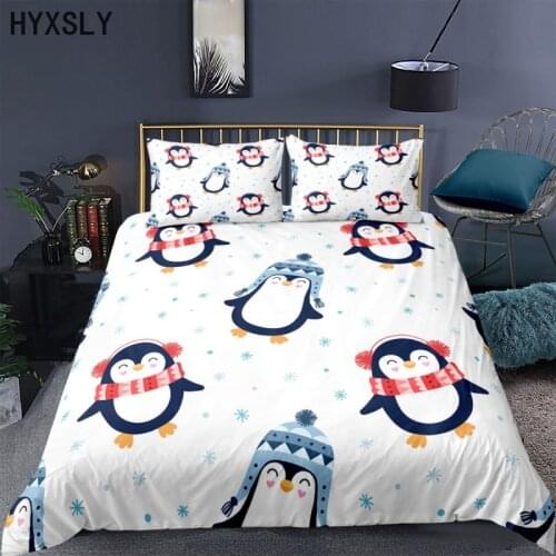 Penguin Polar Bear Cartoon Print 2/3Pcs Comforter Duvet Cover Home Living Luxury Bedding Set Pillowcase Queen King AU/EU/US Size