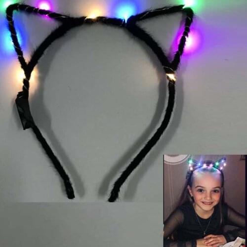 Women Girl LED Blinking Cat Cosplay Luminous Light Animal Ear Headband Hairband Headwear Christmas Wedding Glow Party Supply
