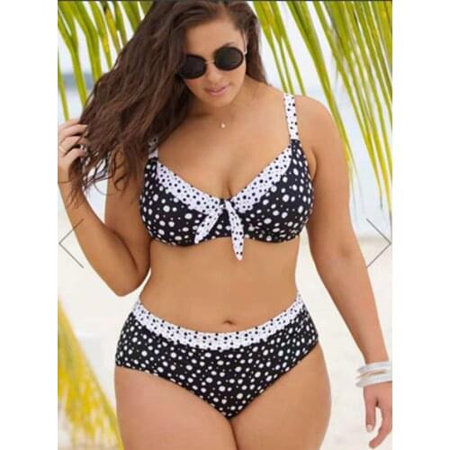 Plus Size Retro Wave Dot Women Bikini Suit Sexy Large Size Split Conservative Slim Swimsuit Beachwear -40