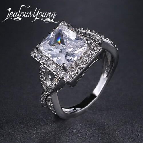Romantic Square Engagement Ring Inlay 2ct Zircon Anel Cz Wedding Rings for Women Bague AR027