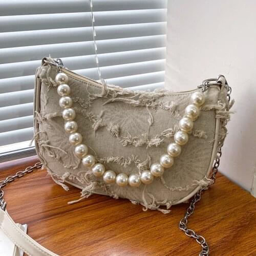 Vintage Handbags Women Bag Designer Denim Shoulder Bag Solid Fashionable Crossbody Bags Female Sac Chains Ladies Hobos Bags 2021