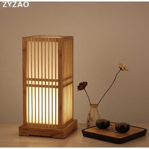 Japanese Solid Wood Table Lamps Hotel Bedroom Bedside Lamp Living Room Home Decor Bamboo Wood Decoration Table Lights Fixtures