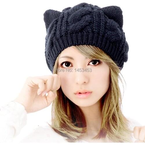 Cat ears fashion sweet cartoon winter hat female winter wool knitted hat