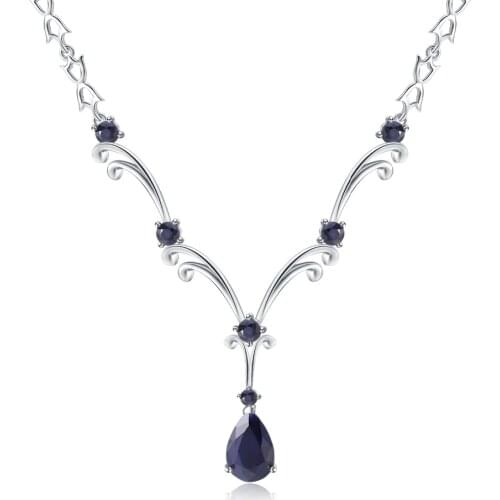 GEMS BALLET 5.61Ct Natural Blue Sapphire Gemstone Pendant 925 Sterling Silver Vintage Necklace for Women Party Fine Jewelry