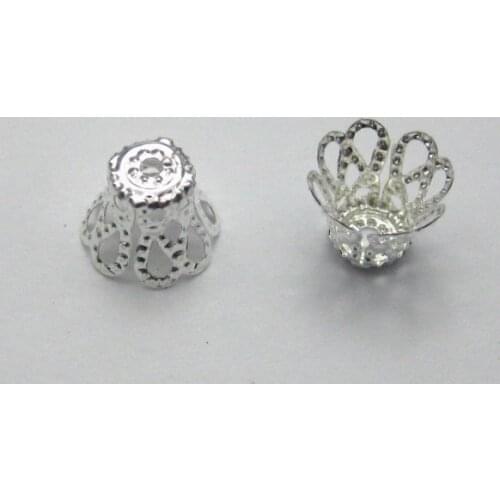 200pcs Silver Flower Bead Bell Caps Findings 9x7mm