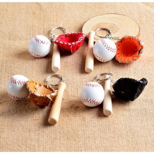 Free shipping Baseball Gloves Wooden Bat Keychains Mini softball baseball key chain Cartoon Keychain Best Christmas Gift