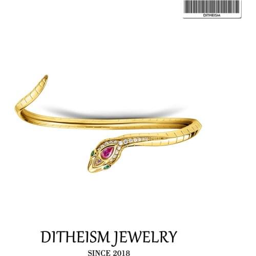 Bangle Mysterious Curved Golden Snake 925 Sterling Silver 2021 Brand New Fine Jewelry Bracelet Vintage Elegant Gift For Women