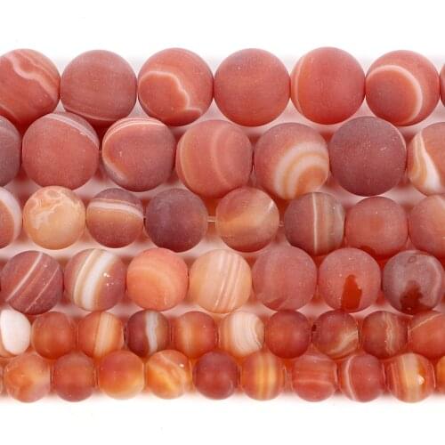 Natural Stone Frosted Orange Stripe Agates Charm Round Loose Beads For Jewelry Making Needlework DIY Bracelet Strand 4-12 MM