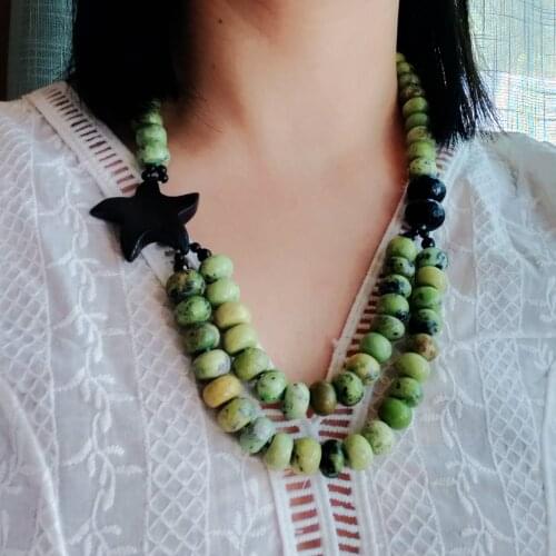 Lii Ji Real Stone Africa Turquoises Black Jades Star Necklace Onyx Women Necklace Jewelrt Gift 62cm/24