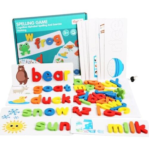 NEW Kids Wooden Alphabet Letter Learning Cards Set Word Spelling Practice Game Toy English Letters Spelling Card Word Toys