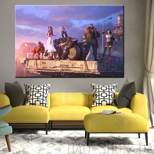 Final Fantasy 7 Game Poster Tifa Cloud and Aeris Canvas Painting Home Decoration Cartoon Movie Poster Wall Art Pictures