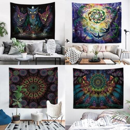 FYMX Psychedelic Forest Tapestry Owl Mandala Imagine Environment Wall Covering Tapestry Wall Fabric Bedroom Picnic Travel