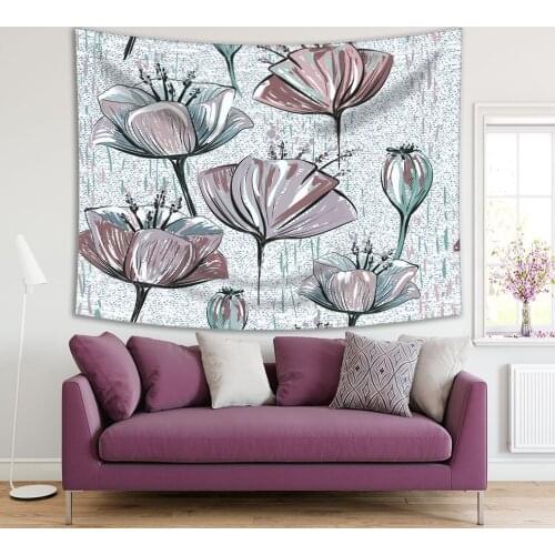 Tapestry Tulip Flowers Spring Blooms Nature Seasonal Scene Decorative Painting Artwork Printed Green Gray
