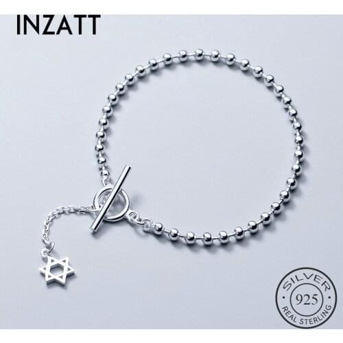 INZATT Real 925 Sterling Silver Star Bead Chain Bracelet For Charming Women Party Bohemian Fine Jewelry Cute Accessories Gift