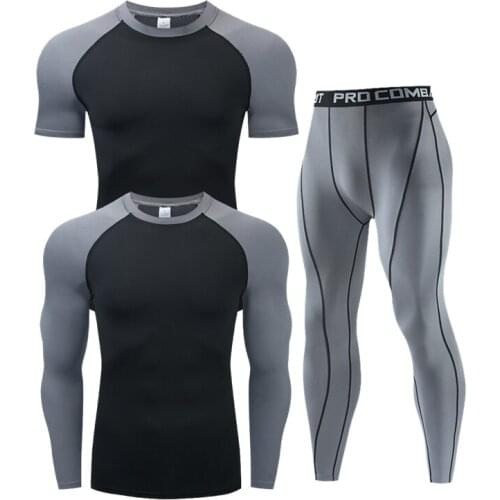 High Quality 3 Pieces/Set Of Mens Spartan Gym Fitness Compression Sports Suit Jogging Workout Long/Short Sleeve+Training Suit