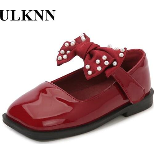Girls Leather Shoes Lovely Bowknot Elementary School Cuhk Child Performance Shoes Red Flat Princess Stage Performances Shoe