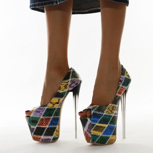 LEOPARD LAND Summer Color Matching High Heels 19 Cm Sexy Nightclub Womens Sandals Plus Size Fish Mouth Womens Shoes ZL