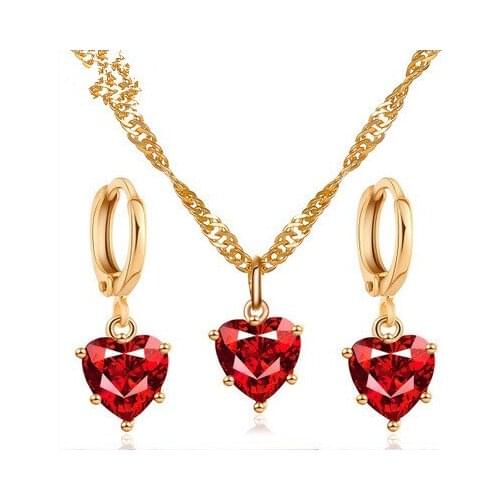 Cross-border hot sale set jewelry temperament classic crystal zircon love necklace earrings wedding dinner accessories