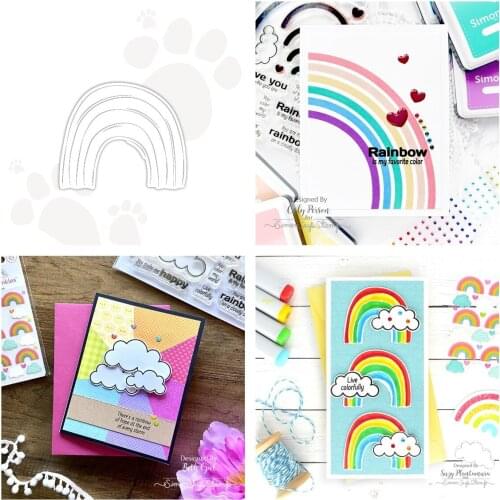 Rainbow Metal Metal Cutting Dies and Silicone Stamps Stencil for Scrapbooking Album Decoration Craft for DIY Card Making 2021