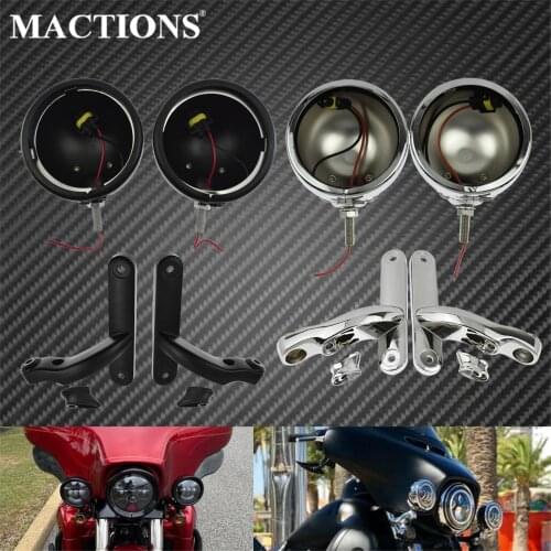 Motorcycle 4-1/2" Turn Signal Bracket Auxiliary Lighting 4.5'' Fog Light Holder Lamp Housing For Harley Touring Street Glide FLH