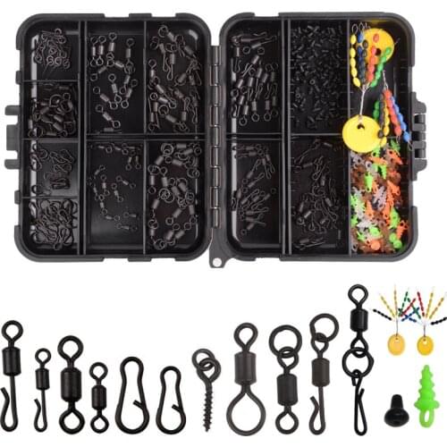 312pcs/box Carp Fishing Accessories Set Matte Black quick Change Swivels Long Body Rolling Swivels Snap for carp tackle kit