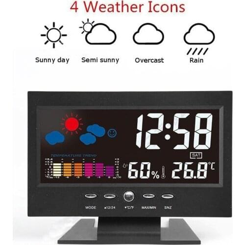 Table Alarm Clock Digital Desktop Alarm Clocks Hygrometer Temperature Display Bedroom Home Decor Voice Control Weather Forecast