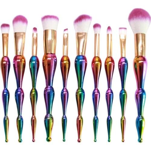 New 10pcs makeup set,Soft Block shape Cosmetics Brush set,High Quality Dazzle color Handle Brushes kit,Fiber Head for Makeup