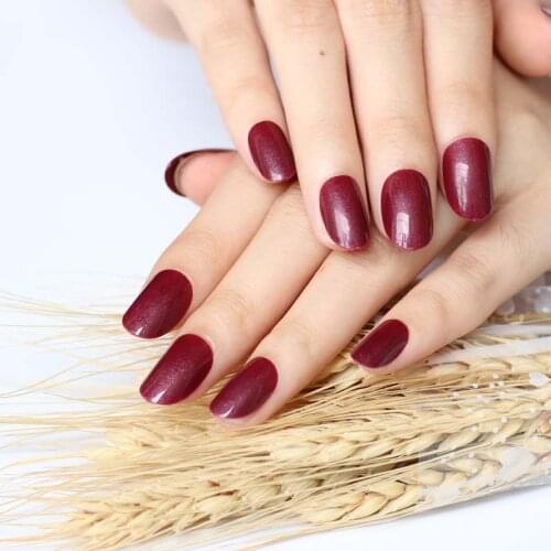 New 24pcs Adorable fashion candy oval decorative fake nails long round section With powder Vampire color P83SX