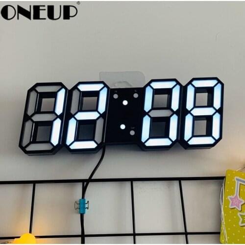 ONEUP Simple 3D Electronic Alarm Clock LED Digital Clock Thermometer Wall Watch Calendar Desktop Clock Snooze Bedside Clock