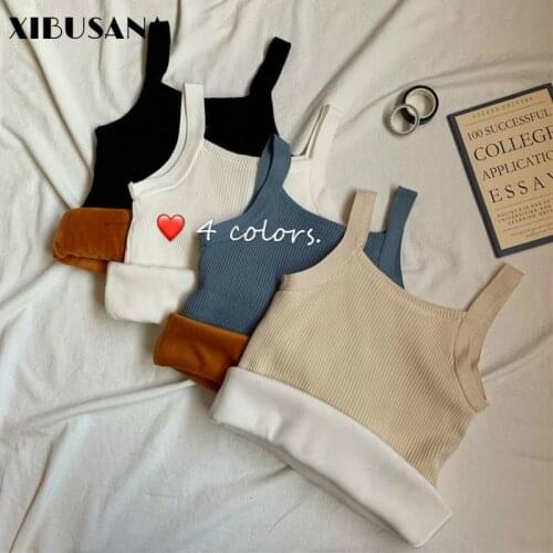 XIBUSANA 2020 Autumn Winter Sleeveless Tank Top Women Casual Solid Plus Velvet Thickened Camis Underwear Female