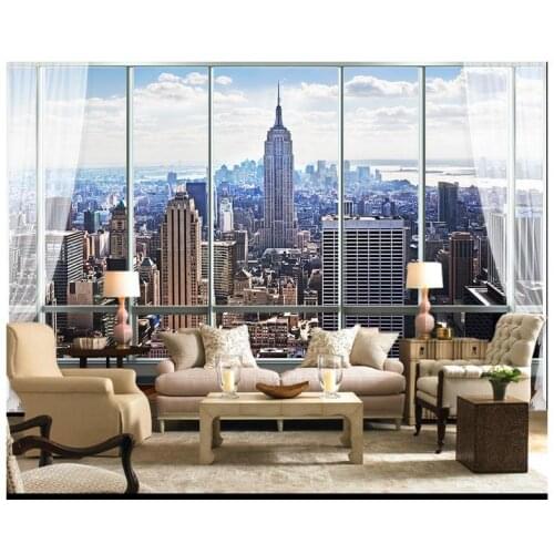 Custom 3d photo wallpaper 3d ceiling wallpaper Europe type 3 d window high-rise TV setting wall papeer 3d living room wall paper
