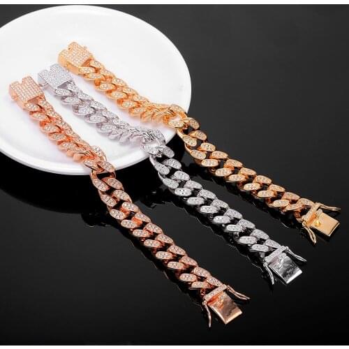 Luxury Hip Hop Big Link Chain Bracelet Micro Paved Cubic Zircon Women Men Bracelets Gold Color Jewelry Party Gift With Box 14mm