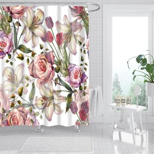 Garden Flowers Mountains Rivers and Landscapes Shower Curtain Waterproof and Mildew Proof with Hooks for Home Bathtub Decoration