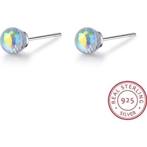 Cute Colourful Crystals Ball 925 Sterling Silver Screw Stud Earrings For Women Girls Child Kids Jewelry Orecchini Aros Aretes