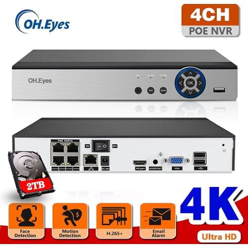 4CH NVR POE 4K Surveillance CCTV NVR 48V POE For H.265 IP Camera P2P ONVIF 8MP Network Video Recorder
