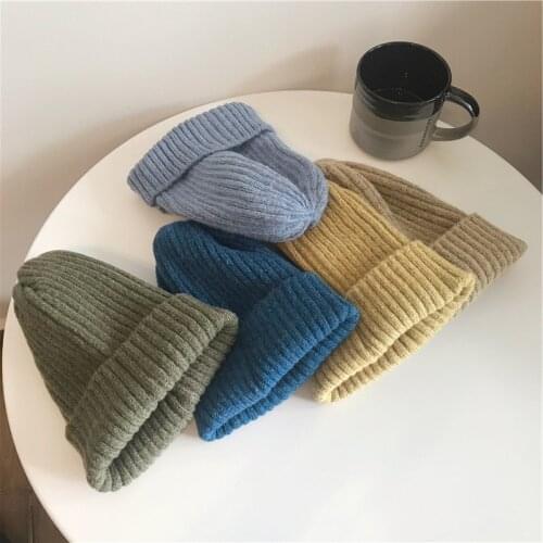 Knitted Woolen Hat Female Korean Style Winter Solid Color Simple Couple Hat Warm Earmuff Head Hat Male