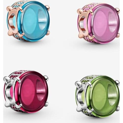 2021New Style 925 Sterling Silver 4 Colors Fuchsia Rose Oval Cabochon Charm Fit pandora bracelet Rose Gold Beads DIY Jewelry