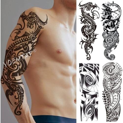 Large Arm Sleeve Tattoo Maori Dragon Flame Waterproof Temporary Tatoo Sticker Skull Majesty Men Women Full Totem Tatto
