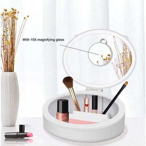 Makeup Mirror LED Lights with 10X Magnifying Mirror Beauty Makeup Organizer Touch Screen USB Charging Vanity Cosmetics Mirrors