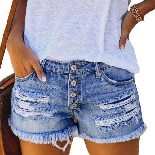 2021 New Women’s Fashion Washed Distressed Jeans Personality Solid Color Ripped High-waist Denim Shorts Summer All-match