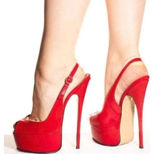 Slingback Stiletto Heels Shoes Peep Toe Platform Backless Ladies Pumps Sexy Red Dress Party Sweet High Heeled Shoes Female